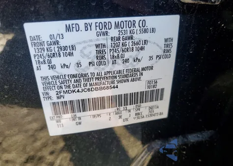 2013 Ford Edge Sel z USA, uszkodzony, nr VIN 2FMDK4JC6DBB68544